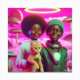 Two Kids And A Cat Canvas Print