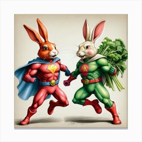 Rabbits In Superhero Costumes Canvas Print