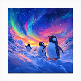 Penguins In The Snow 11 Canvas Print