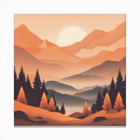 Misty mountains background in orange tone 121 Canvas Print