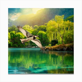 Bird On Lake Canvas Print