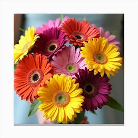 A Bouquet Of Bright, Cheerful Gerbera Daisies In Assorted Colors 4 Canvas Print