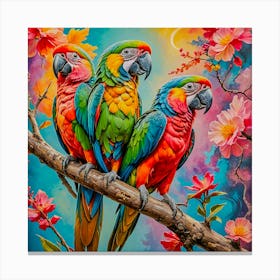 Parrots On A Branch 3 Canvas Print