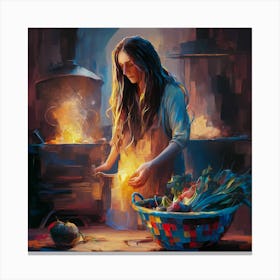 Woman Cooks In The Kitchen Canvas Print