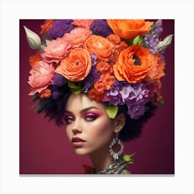 Afro-American Woman With Flowers On Her Head Canvas Print