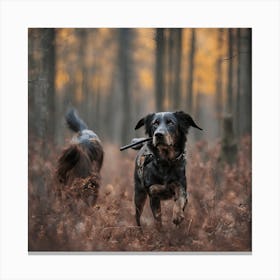 Two Dogs Running In The Woods 1 Canvas Print