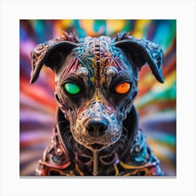 Psychedelic Biomechanical Freaky Scelet Dog From Another Dimension With A Colorful Background 1 Canvas Print