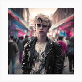 Leather jacket city boy Canvas Print