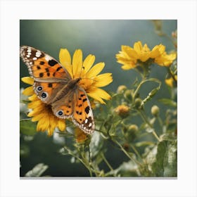 Butterfly On A Yellow Flower Canvas Print