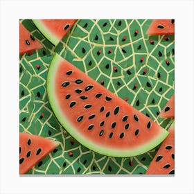 Watermelon Slices On Green Background 1 Canvas Print