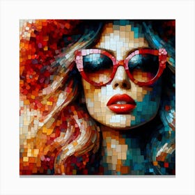 Woman With Red Sunglasses Pixel Art Canvas Print
