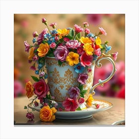 Teacup With Flower Canvas Print