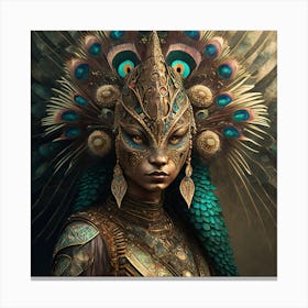 Firefly A Modern Illustration Of A Fierce Native American Warrior Peacock Iguana Hybrid Femme Fatale (12) Canvas Print