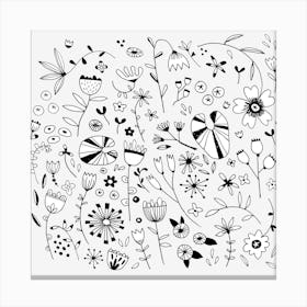 Black And White Flower Drawings Canvas Print