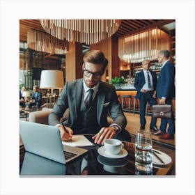 Businessman Working In A Coffee Shop Canvas Print