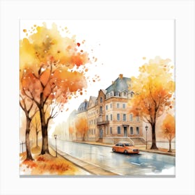 Watercolor Autumn Street Canvas Print