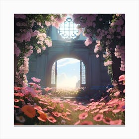 Pink Flowers In A Garden Canvas Print