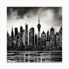 Black And White Cityscape Canvas Print