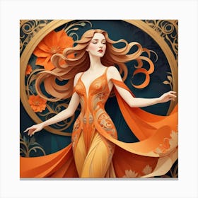 Girl In An Orange Dress Canvas Print