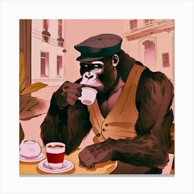 Gorilla Sipping Coffee - French Bistro - World Traveler Canvas Print