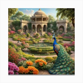 Peacock In The Garden 10 Canvas Print