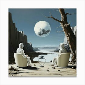 Two People Sitting On Chairs Canvas Print