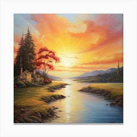 Sunset Over The River Canvas Print