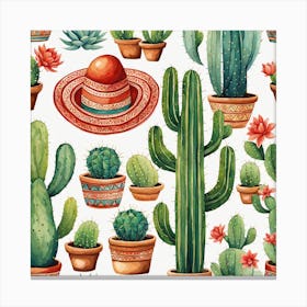 Mexican Cactus Pattern 31 Canvas Print