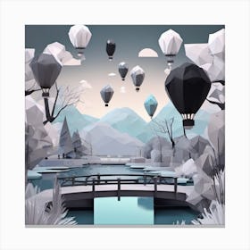 3D White and Black Hot Air Balloons Winter Solstice Landscape Canvas Print