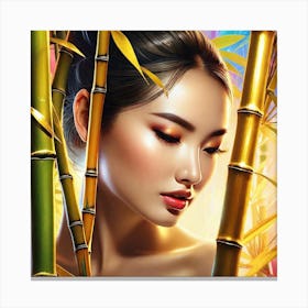 Asian Woman In Bamboo Canvas Print