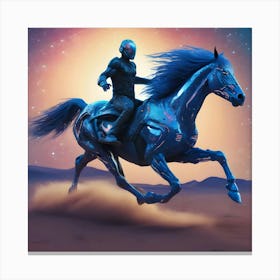Man Riding A Horse In Desert Cyberpunk Canvas Print