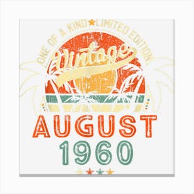 62 Years Old Vintage August 1960 62th Birthday Canvas Print