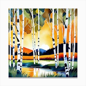 Sunset Birch Trees 1 Canvas Print