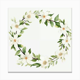 Watercolor Magnolia Wreath Canvas Print