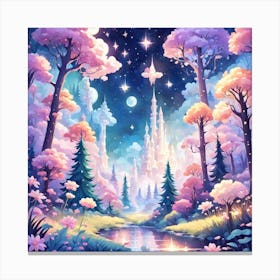 A Fantasy Forest With Twinkling Stars In Pastel Tone Square Composition 43 Canvas Print