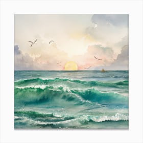 Tranquil Horizons A Serene Watercolor Of A Sunset Over A Gentle Ocean (2) Canvas Print