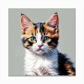 Calico Kitten Digital Watercolor Portrait Canvas Print
