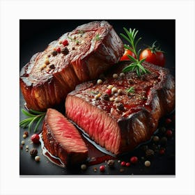 Steak On Black Background Canvas Print