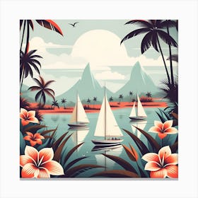 Colorful Tropical Landscape With Sailboats Canvas Print