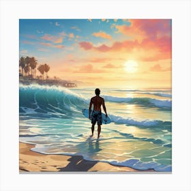 Surfer At Sunset Canvas Print