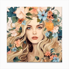 Girl With Flowers In Her Hair Canvas Print