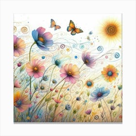 Whimsical Watercolor Painting Of Whimsical Wildflowers Dancing In The Wind, Style Watercolor Illustration Canvas Print