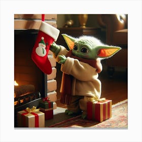 Din Grogu On Christmas Morning Star Wars Art Print Canvas Print