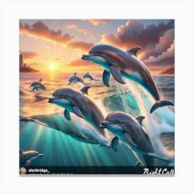 Dolphins At Sunset 1 Canvas Print