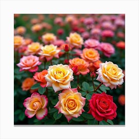 A Vibrant Rose Garden In Full Bloom, Showcasing Various Colors Of Roses 4 Canvas Print