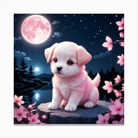 Puppy In The Moonlight Canvas Print