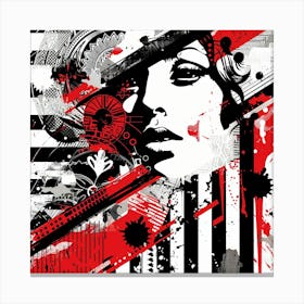 Girl With Red And Black Stripes Canvas Print