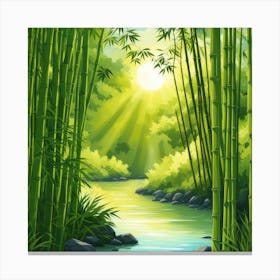 A Stream In A Bamboo Forest At Sun Rise Square Composition 84 Canvas Print