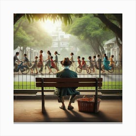 Man Sitting On A Bench 1 Canvas Print