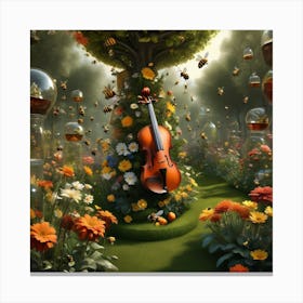 Violin In The Garden 2 Canvas Print
